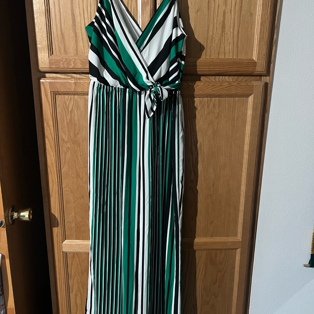 Express Green and White Sleeveless V-Neck Jumpsuit